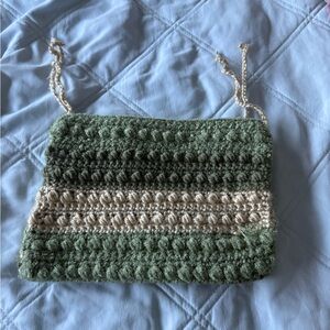 Handcrafted Green and Cream Crochet Hanging Pouch